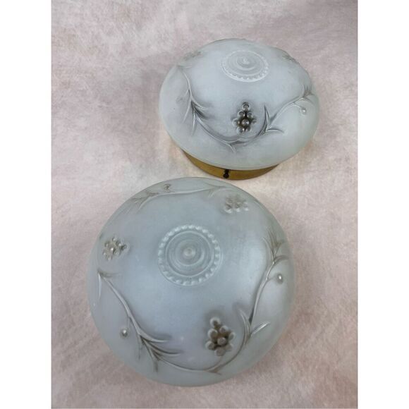 MCM Mod Set of 2 Vintage Frosted Light Fixtures Grapevine Embossed - Picture 2 of 8